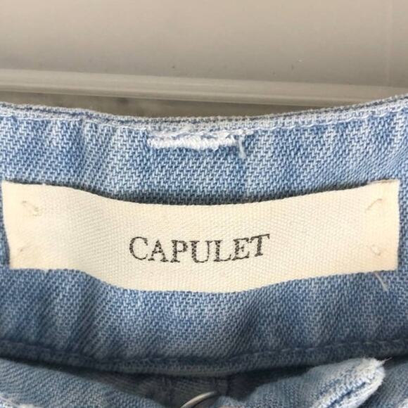 Capulet Revolve Blue Chambray Beaded Front Lightweight Raw Hem Cuffed Shorts - Picture 2 of 7